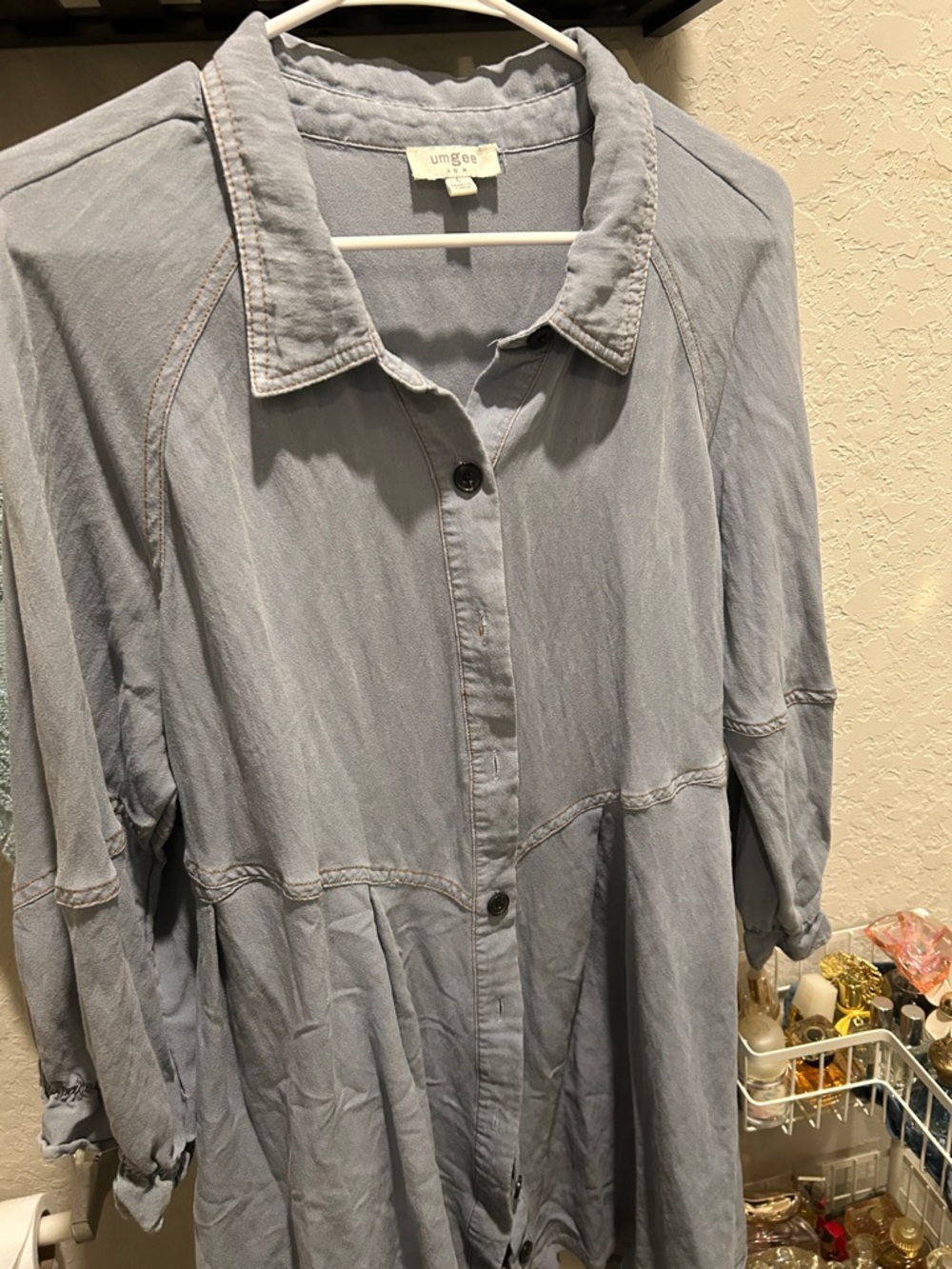 Umgee Light Blue Button-Front Shirt Dress